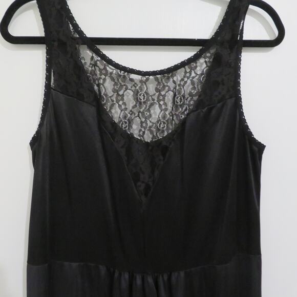 Womens Sz XL Black Vintage Nylon Lace Maxi Dress Whimsigoth Dark Fairy Slip - Picture 3 of 5